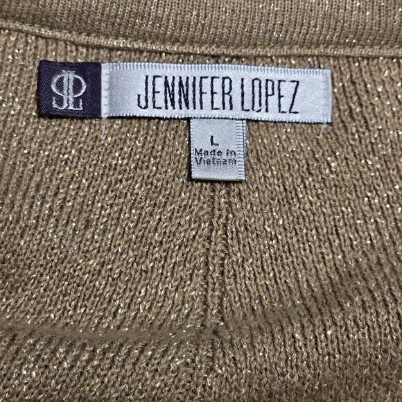Gold Metallic Jennifer Lopez JLO Sweater Shrug LARGE Shimmer Glam Front Hook - Picture 5 of 6